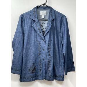 Country Concept Floral Button Jean jacket Women Size Large Embroidered Boho